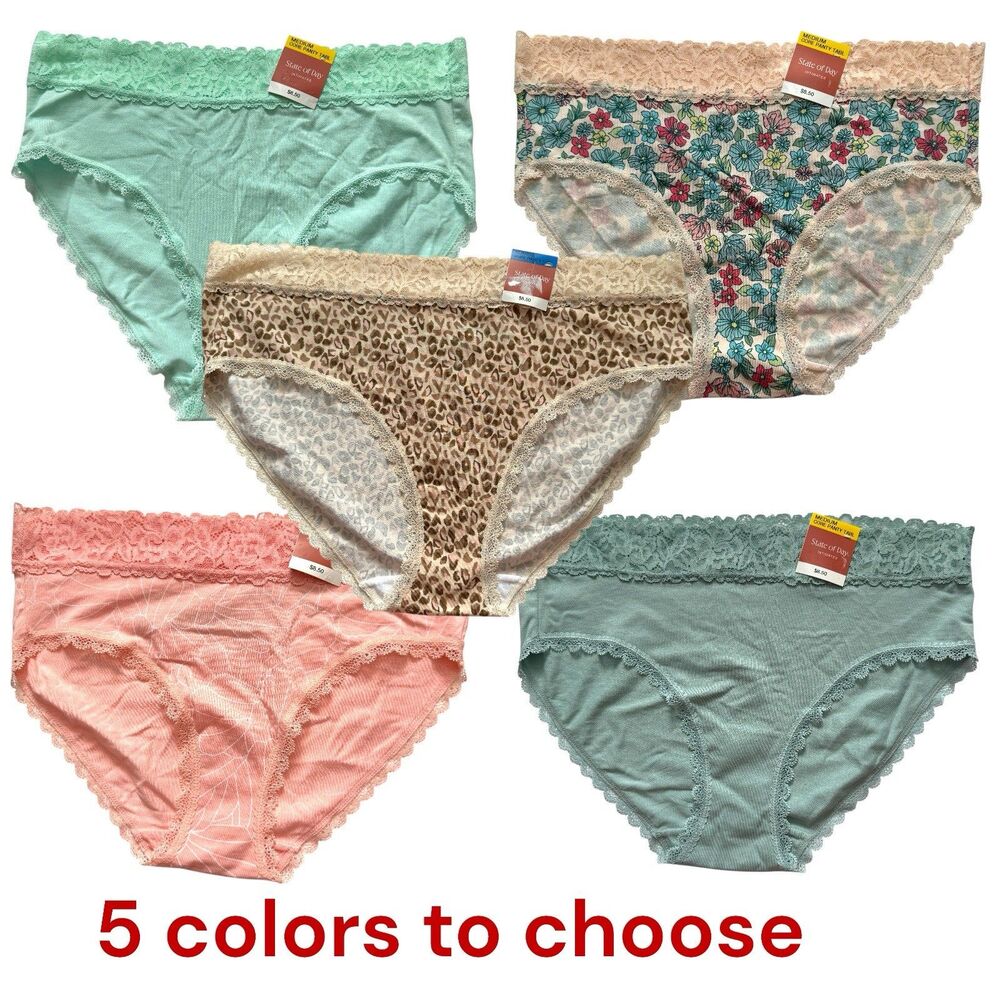 NWT State of Day Women Core Panty Table Cotton Blend w/ Lace 5Colors to Choose